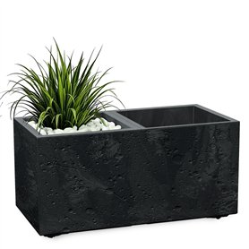 Spetebo Jardinière en plastique - Aspect béton - 2 compartiments sur roulettes - 59 x 29 cm - Bac à fleurs rectangulaire anthrac