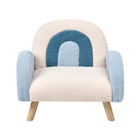 Fauteuil Enfant Arc-en-ciel Pieds en Bois Chaise Rembourrée Bouclé Bleu Ombo