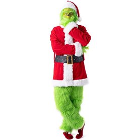 NSASL Déguisement Père Noël Costume de Noël for Adulte Hommes Grinch Green avec Masque 7PCS Deluxe Santa Costume Set