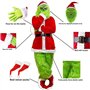 NSASL Déguisement Père Noël Costume de Noël for Adulte Hommes Grinch Green avec Masque 7PCS Deluxe Santa Costume Set,Accessoires