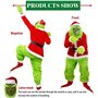 NSASL Déguisement Père Noël Costume de Noël for Adulte Hommes Grinch Green avec Masque 7PCS Deluxe Santa Costume Set,Accessoires