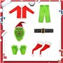 NSASL Déguisement Père Noël Costume de Noël for Adulte Hommes Grinch Green avec Masque 7PCS Deluxe Santa Costume Set,Accessoires