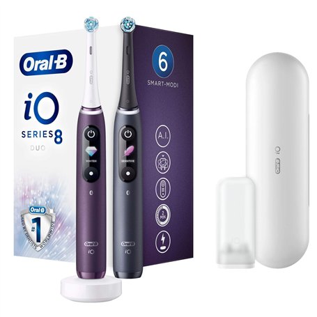 Oral-B iO 8 Lot de 2 brosses à dents électriques avec technologie magnétique révolutionnaire et micro-vibrations