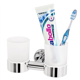 bremermann Porte-Verre Double avec gobelet en INOX chromé - Gamme pour Salle de Bains Lucente