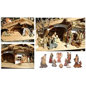 Modèle Cabane en bois 30 cm crèche incl. 11 Figurines de Crèche