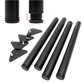 Pied de table Acier inoxydable Lot de 4 pieds Noir Support de table Réglable 710mm Ø60mm