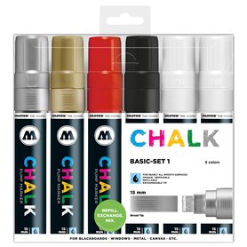Molotow Lot de 6 marqueurs à craie Chalk Basic 1 à 15 mm Couleurs assorties