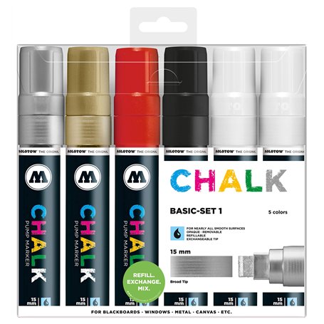 Molotow Lot de 6 marqueurs à craie Chalk Basic 1 à 15 mm Couleurs assorties