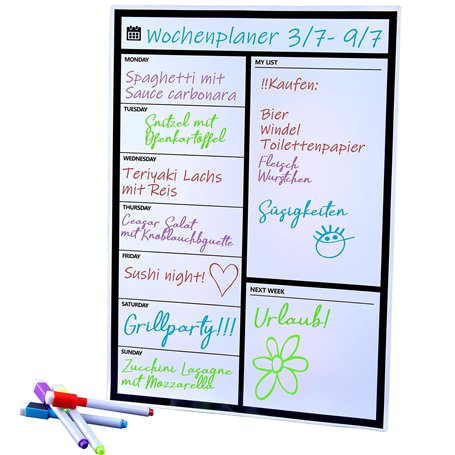 Planificateur hebdomadaire magnétique Tableau magnétique pour le réfrigérateur Planificateur journalier Tableau blanc Calendrier