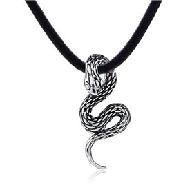 DonDon Collier Homme Cuir 50cm avec Pendentif Serpent Acier Inoxydable avec Pierre Blanche Bijoux - Livraison dans une pochette