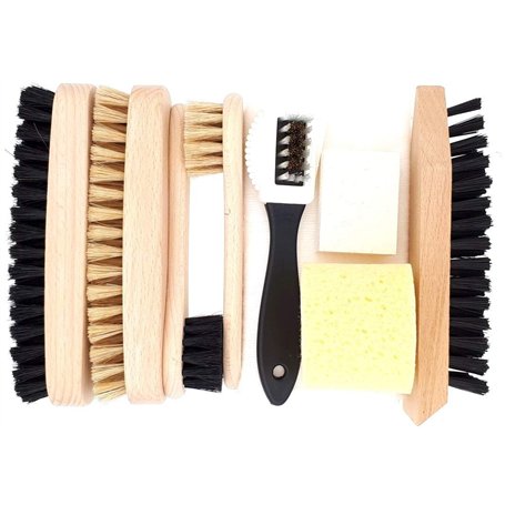 DELARA Ensemble de cirage pour chaussures 9 pièces avec brosses en bois et poils naturels – fabriqué en Allemagne