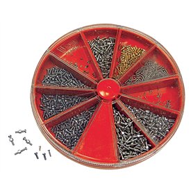 SELVA Environ 1 000 vis à tête fendue dans une boîte à compartiments. Assortiment de vis à tête plate de M 0
