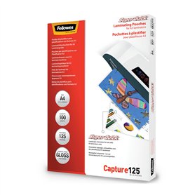 Fellowes 5440101 Super Quick Pochettes de plastification brillantes Capture 125 microns A4 - Pack de 100 Transparent