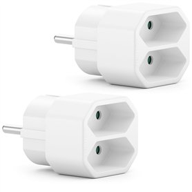 deleyCON 2 Pieces Multiprise Intérieur Câble Électrique Euro Adaptateur de Courant & Fiche Euro 2x Euro Femelle 2