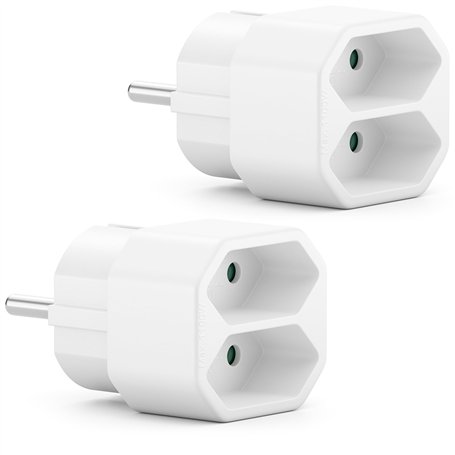 deleyCON 2 Pieces Multiprise Intérieur Câble Électrique Euro Adaptateur de Courant & Fiche Euro 2x Euro Femelle 2