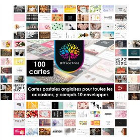 OfficeTree Lot de 100 cartes de vœux A6 avec 10 enveloppes – Cartes postales en anglais avec dictons pour toutes les occasions a