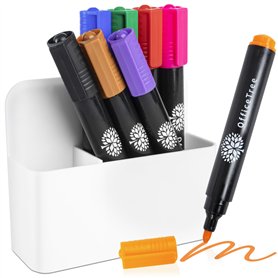 OfficeTree Porte Crayon Magnétique avec 8x Feutres Tableau Blanc - Porte-Crayons Magnétique Accessoire Tableau Blanc - Rangement