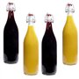 Mikken Lot de 4 bouteilles en verre, 1 l, avec bouchon à étrier en porcelaine, étiquettes