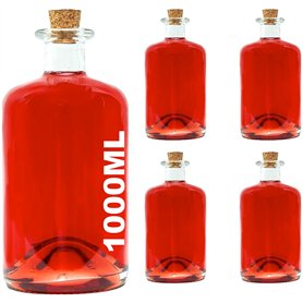 4 Bouteilles en verre 1000ml (APO) Bouteilles de pharmacien 1 litre Bouteilles de verre vides avec bouchon de liège Bouteilles B