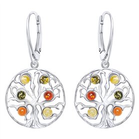 ANDANTE Premium Collection – Boucles d'oreilles en ambre véritable de la mer Baltique en argent sterling 925 ** Arbre de vie **