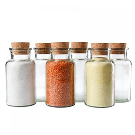 Mambocat Lot de 6 pots à épices - Contenance 300 ml - Pots en verre réutilisables avec bouchon en liège - Verre rond de haute qu