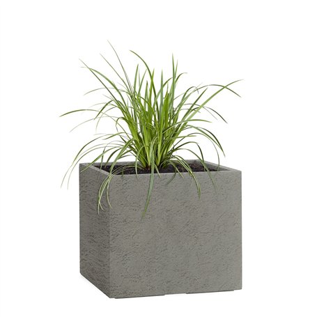 Pflanzwerk® Pot de Fleur Fibre de Verre Cube Jardinière Lava Gris 28x28x28cm XXL *Résistant au Gel* *Protection UV* *Qualité eur