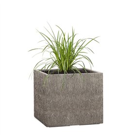 Pflanzwerk® Pot de Fleur Fibre de Verre Cube Jardinière Wood Gris 28x28x28cm XXL *Résistant au Gel* *Protection UV* *Qualité eur