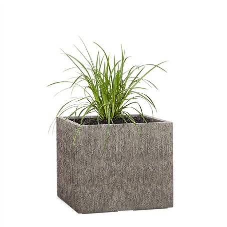 Pflanzwerk® Pot de Fleur Fibre de Verre Cube Jardinière Wood Gris 28x28x28cm XXL *Résistant au Gel* *Protection UV* *Qualité eur