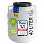 Plasteo® Tonneau à Col Large 40 Litres - Naturel - Usage Alimentaire Sans BPA - Avec Couvercle et Anses Ronds - Stockage Univers