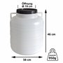 Plasteo® Tonneau à Col Large 40 Litres - Naturel - Usage Alimentaire Sans BPA - Avec Couvercle et Anses Ronds - Stockage Univers