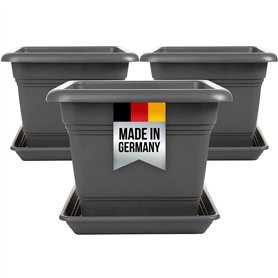 2friends Set de 3 Pots de Fleurs et soucoupes 28x28cm Anthracite
