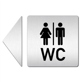 Türschilder24 Plaque de porte XXL 125 x 125 mm Panneau WC + panneau de direction en aluminium Panneau de 15 mm en aluminium (pan