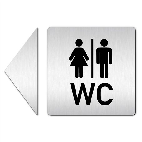Türschilder24 Plaque de porte XXL 125 x 125 mm Panneau WC + panneau de direction en aluminium Panneau de 15 mm en aluminium (pan
