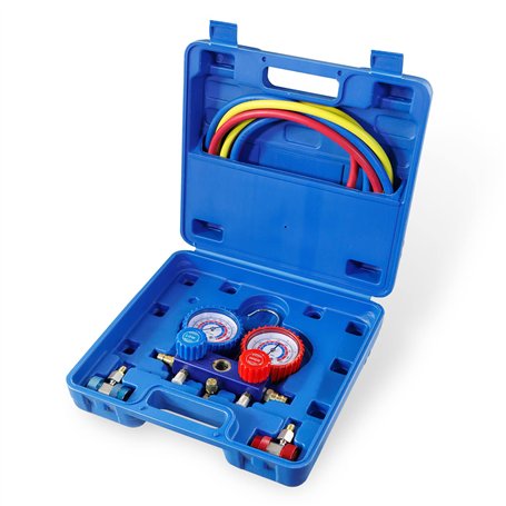 CCLIFE Recharge Climatisation Voiture，Manometre Climatisation Kit de Remplissage Gaz Clim Auto R134a Manifold Frigoriste R12 R22