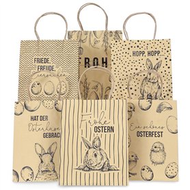 Papierdrachen Lot de 6 sacs imprimés avec poignée pour Pâques - Papier kraft noir - 22
