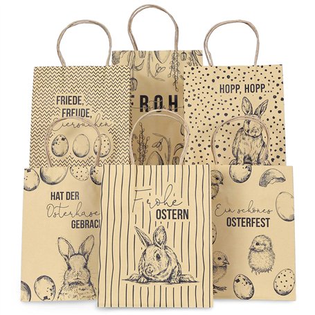 Papierdrachen Lot de 6 sacs imprimés avec poignée pour Pâques - Papier kraft noir - 22
