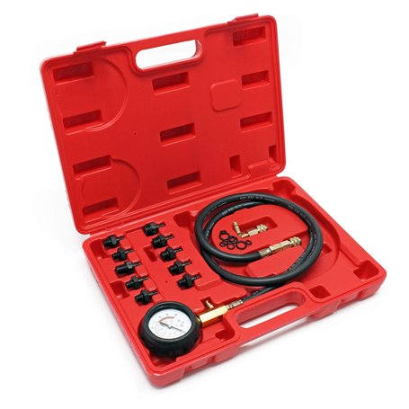 WilTec Kit Testeur de Pression d’Huile de Véhicules Set 12 pcs. Jauge Pression d’Huile 0-10bar 0-140psi