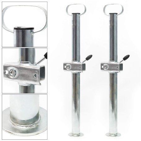 WilTec Jeu 2X Béquille de remorque avec Collier de Calage – 700 mm x Ø 48 mm – en Acier galvanisé – avec Poignée – Stabilisation