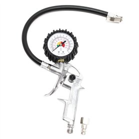 Wiltec Pistolet de gonflage à air comprimé – Pression 0-16 bars – Raccord 1/4" – avec Manomètre – Outil pneumatique pour Pneu de