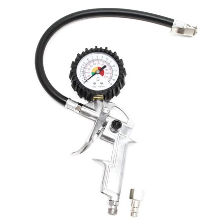 Wiltec Pistolet de gonflage à air comprimé – Pression 0-16 bars – Raccord 1/4" – avec Manomètre – Outil pneumatique pour Pneu de