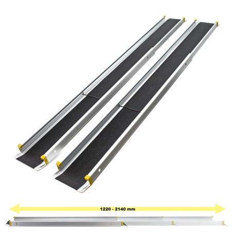 Wiltec Lot de 2X Rampe de Chargement télescopique 1220-2140 x 185 mm – capacité de Charge Max. 270 kg – Surface antidérapante –