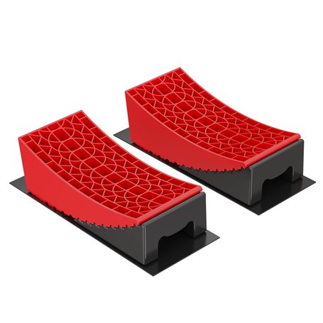 Wiltec Lot de 2 Cales de roue rondes – 320 x 150 x 110 mm / 190 x 150 x 80 mm – Capacité 13 t – avec Niveau à bulle en T – Prote