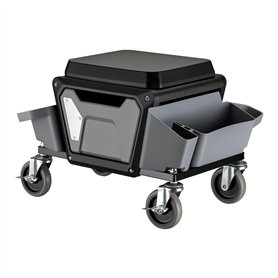 WilTec Tabouret de mécanicien 53 x 38 x 38 cm Noir Bleu Servante d’Atelier Mobile sur Roulette Plateau Outils Inclus Rangement G