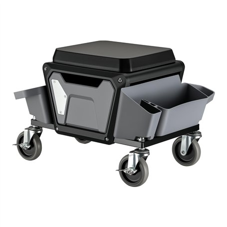 WilTec Tabouret de mécanicien 53 x 38 x 38 cm Noir Bleu Servante d’Atelier Mobile sur Roulette Plateau Outils Inclus Rangement G