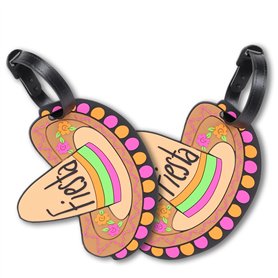 Lot de 2 étiquettes de bagage en PVC avec nom et adresse sombrero