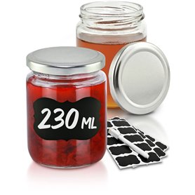Praknu 25 Pots à Confiture de 230ml - Avec Étiquettes et Marqueur - Hermétique - Lavable au Lave-vaisselle - Idéal comme Cadeau
