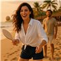 Lot de 2 raquettes de tennis de plage durables avec jeu d'échecs et jeu de moulin avec balle dans un sac en coton pour le sport,
