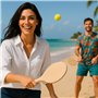 Lot de 2 raquettes de tennis de plage durables avec jeu d'échecs et jeu de moulin avec balle dans un sac en coton pour le sport,