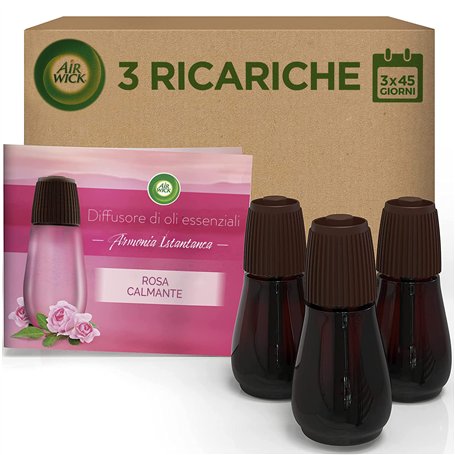 Air Wick Lot de 3 flacons d'huile parfumée pour diffuseur Air Wick Parfum rose apaisante 3 x 20 ml