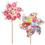 COM-FOUR® 2X Moulin à Vent - Roues pneumatiques colorées avec bâton en Bois - Carillon éolien avec Motif Floral - éoliennes rési